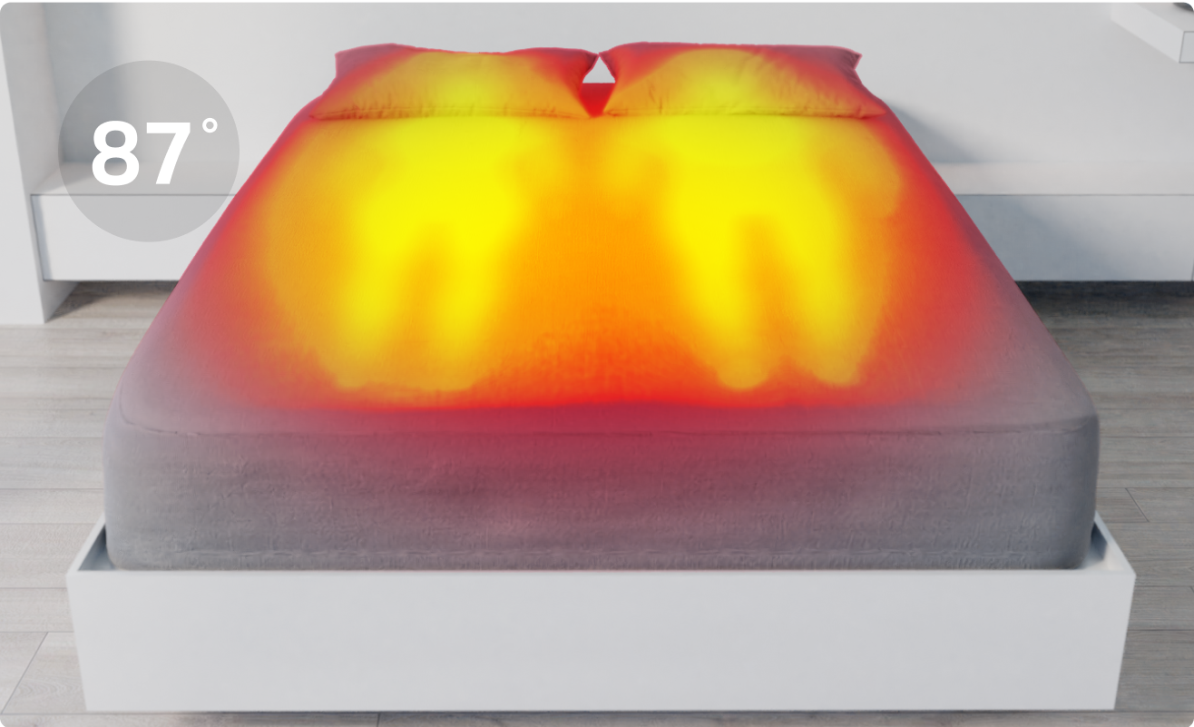 Thermal image showing normal mattress overheating from body heat